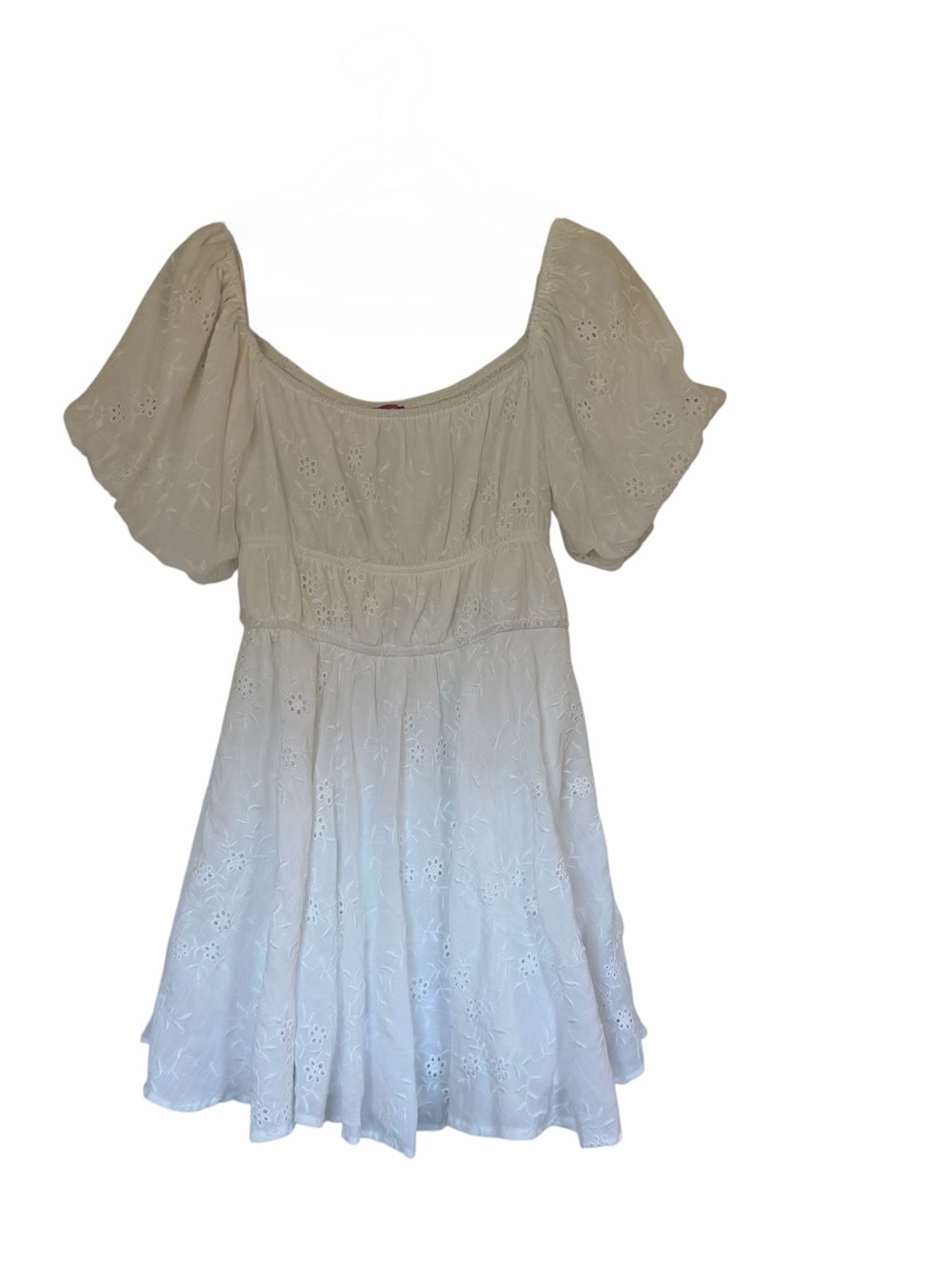 Francesca's Mi Ami M White Puff Sleeve Mini Babydoll Milkmaid Boho Summer Dress.